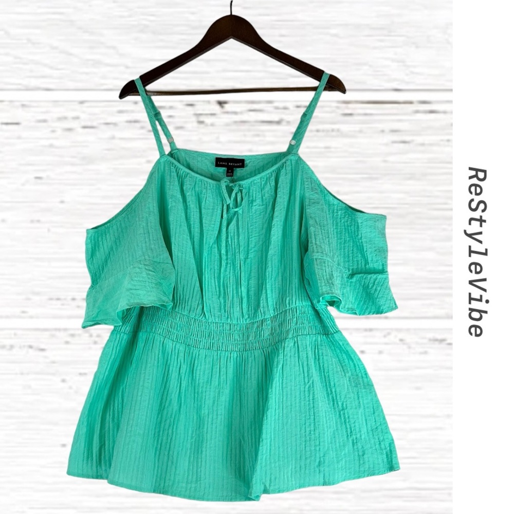 LANE BRYANT Women’s Size 22 Top Shirt Blouse Cold Shoulder Tank NWT Aqua Boho